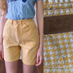 vintage 60s yellow houndstooth wrangler jean shorts xxs 23